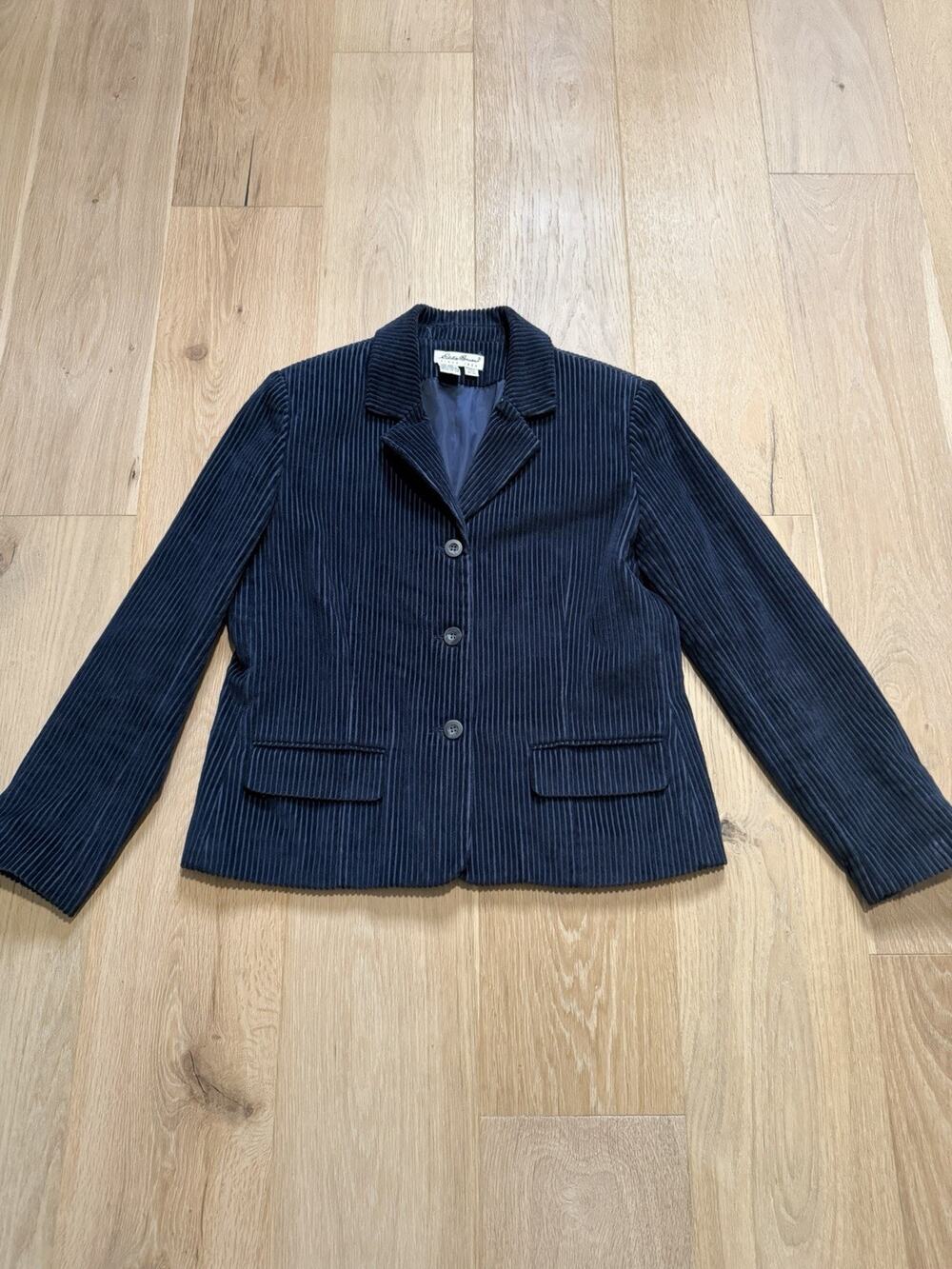 Vintage Eddie Bauer Women's M Navy Blue Corduroy Blazer Jacket Cotton Y2K 90s